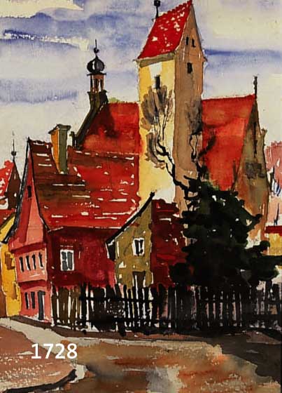HECKENDORF, FRANZ, 1888 BERLIN-1962 MüNCHEN, STADTANSICHT, MEHRFARBIGES AQUARELL, RE. U. MONOGR., CA. 34 X 27 CM