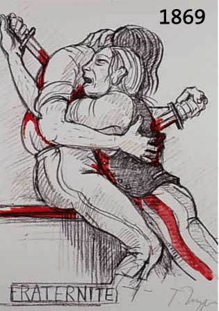 UNGERER, TOMI, FRATERNITé, LITHOGRAPHIE IN ROT UND SCHWARZ, HANDSIGNIERT UND NUM. 39/100, CA. 41 X 31 CM, EDITION ...
