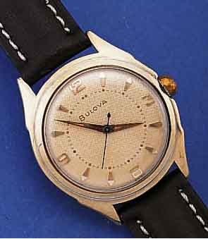 BULOVA HERRENARMBANDUHR, SCHWEIZ/USA UM 1954, METALL GG-AUFL., NUTZSP. üBERARB., VERS. BLATT, NAGELMUSTERDESIGN, 17 ST., RUND- ANKERW., ...