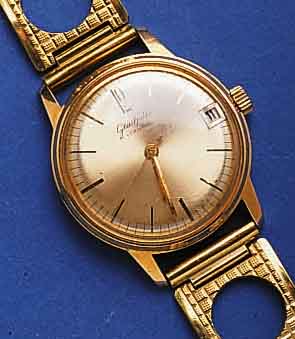 GLASHGLASHÜTTE HERRENARMBANDUHR, KAL. 69,1, DEUTSCHLAND UM 1964, METALL VERG., EDELST.- BODEN GEDR., METALLGLIEDERB. VERG. SEK., ZEN- TRALSEK., ...