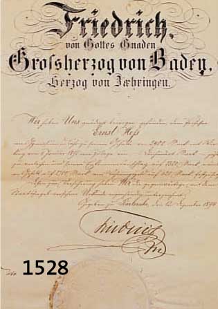 10 URKUN10 URKUNDEN ÜBER DEN WERDEGANG DES ERNST HEß, VOM LEHRER ZUM PROFESSOR U. 2 ORDENSDIPLOME FÜR DAS RITTERKREUZ ERSTER KLASSE DES ...