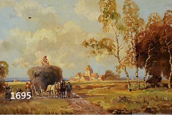 KLEIN, * LUDWIGSHAFEN, HEUERNTE IN OBER- BAYERN, ÖL/LWD., RE. U. SIGNIERT, 48 X 35 CM, R.