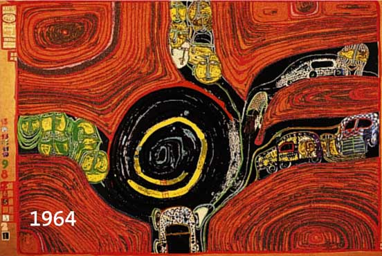 HUNDERTWASSER, FRIEDENSREICH, 1928-2000, KREISVERKEHR, AUS DER REGENTAGMAPPE, NUM. 2303/3000, CA. 49 X 67 CM