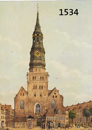 KONVOLUT AKONVOLUT AUS VIER LITHOGRAPHIEN, UM 1841-45, KOLORIERT, HAMBURG VOR DEM GROSSEN BRAND, VIER VERSCHIEDENE ANSICHTEN: ST. NICOLAUSKIRCHE; ...