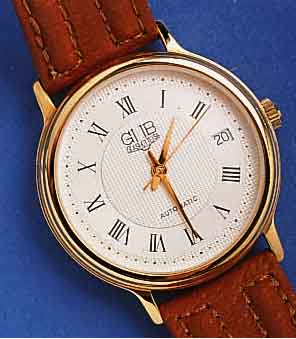 GUB GUB HERRENARMBANDUHR AUTOMATIK, DEUTSCHLAND UM 1992, METALL HARTVERG., EDELST.-BODEN GEDR. MINERALFLACHGL., BASISKAL. ETA 2824-2, ORIG.- ...