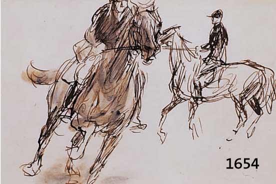 DILL,DILL, OTTO, PROF., 1884 - 1957 NEUSTADT-BAD DÜRKHEIM, FEDERZEICHNUNG, ZWEI REITER ZU PFERD, AQUARELLIERT, SIGNIERT, 11,5 X 16,5 CM, PP. ...