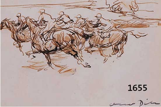 DILLDILL, OTTO, PROF., 1884 - 1957 NEUSTADT-BAD DÜRKHEIM, FEDER- ZEICHNUNG, PFERDERENNEN, SIGNIERT, 11 X 16 CM PP. UNTER GLAS, RAHMEN