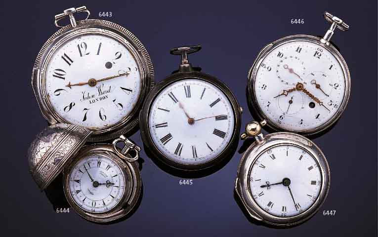 SPINDELSPINDELHERRENTASCHENUHR, SCHWEIZ UM 1795, SILBER, TAG U. DATUM-ANZ. (FRANZ.), VERG. PLATINENW., ANTRIEB ÜBER KETTE U. SCHNECKE, ...