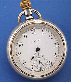 ELGIN HERRENTASCHENUHR OFFEN, STERLINGSILBER USA UM 1912, WERK M. PAßRING AUSSCHWENKB., GET. A-WELLE, LÜNETTE GESCHR., ORIG.-VERGL., 2-TEIL., ...