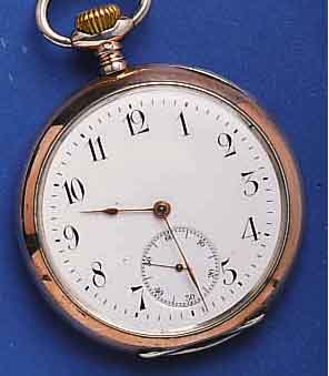 SEELSEELAND HERRENTASCHENUHR OFFEN, SCHWEIZ FÜR DEN DTSCH. MARKT UM 1914, 800ER SILBER, RÄNDER VERG., MONOGR. LN, EMAILBL., VERG. ANKERW., 15 ...