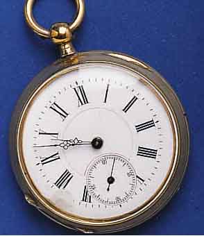 M.J. TM.J. TOBIAS HERRENTASCHENUHR, SCHWEIZ/ENG- LAND UM 1895, MESSING, SCHLÜSSELAUFZUG, EMAIL- BL. REP. BEI 7, GEBL. ORIG.-STIL-FORMZEIGER, ...