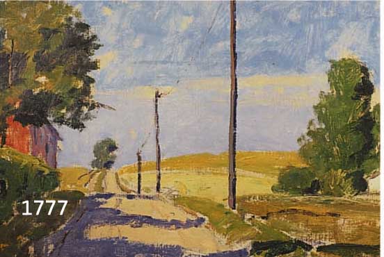 SCHWENN, CARL JOSEPH, GEB. 1888 IN AARHUS, STUDIERTE 1907 AN DER AKADEMIE VON GUSTAV VERMEHREN, HIER: STRASSENSZENE IN WEITER LANDSCHAFT, ...