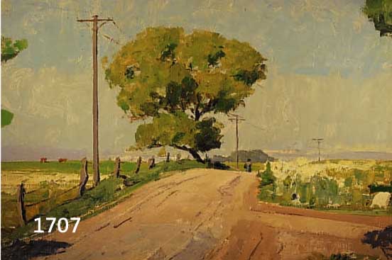 SCHWESCHWENN, CARL JOSEPH, GEB. 1888 IN AARHUS, STUDIERTE AN DER AKADEMIE VON GUSTAV VERMEHREN, HIER: STRASSENSZENE IN WEITER LANDSCHAFT, ...
