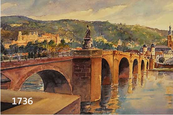 WERNEWERNER, CLAUS, ALTE BRÜCKE MIT PROSPEKT VON HEIDELBERG U. A. HEIDELBERGER SCHLOSS UND ALTSTADT, RE. UNTEN SIGNIERT U. DAT. 1933, 72 X 40 ...