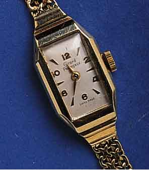 GIRARD GIRARD PERREGAUX DAMENGOLDBANDUHR, SCHWEIZ UM 1950, WOHL FÜR DEN SCHWED. MARKT, GG 585/00 0-GEH., BODENSCHARNIER, GG-KREUZGLIEDERB. M. ...