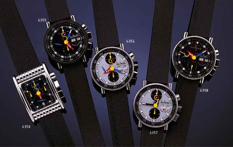 SILBERSTSILBERSTEIN DESIGNERCHRONO AUTOMATIK SERIE BAUHAUS GRIS, UNGETR. LAGERW., ORIG.-PAPIERE U. ETUI M. VOLLSTÄNDIGEM BANDWECHSELSATZ UND ...