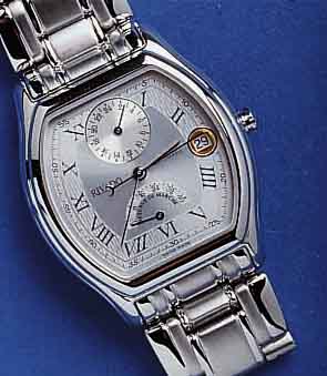 RIVADO HERIVADO HERRENARMBANDUHR GANGRESERVE AUTOMATIK ZWEITZEIT, SCHWEIZ UM 1997, EDELST., TEILW. SAT., TEILW. POL., AUFWEND. TONNENFORM, BODEN ...