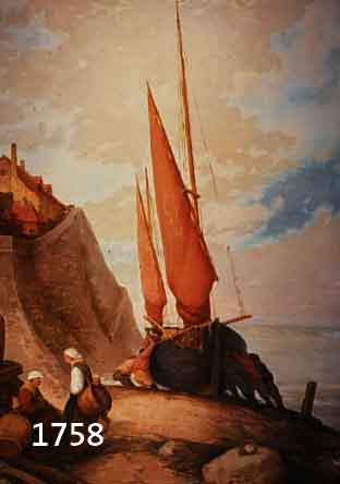J. J. LUTZ, 1939, ÖL/LWD., HOLLÄNDISCHER MALER, SEGELBOOT WIRD ZU WASSER GELASSEN, 121X80 CM R.