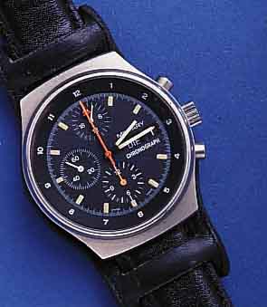 MILITARY AMILITARY ARMBANDCHRONOGRAPH, LT. BODENGRAV. FÜR DIE BUNDESWEHR UM 1975, EDELST. MATT., BODEN INNEN U. AUßEN SOWIE ROTOR SIGN. ORFINA ...