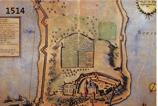 KOLORKOLORIERTER KUPFERSTICH, DEUTSCH, 17. JH., DIE INSEL MAINAU NACH DER EINNAHME DURCH FELDMARSCHALL CARL GUSTAV WRANG 1647, BE- SCHNITTEN, ...
