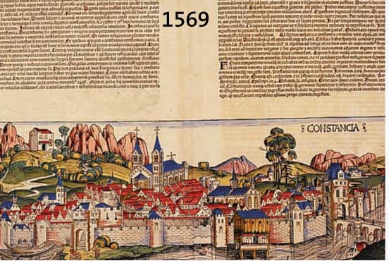 KONVOLUT VON 6 BLATT MIT ANSICHTEN VON KONSTANZ, 1.) KOLOR. HOLZSCHNITT AUS DER SCHEDELS WELTCHRONIK, CA. 1490, CONSTANZ AUF DER ...