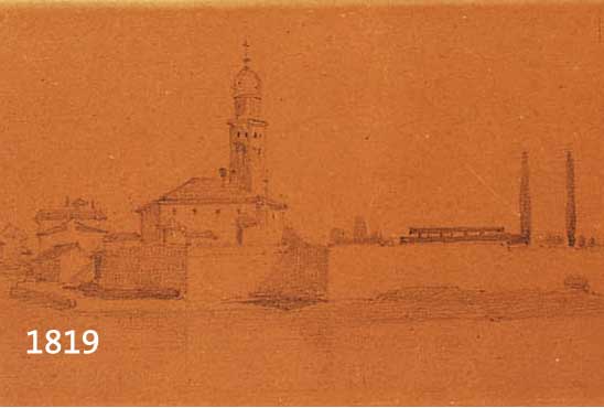 COURANT, MAURICE, GEB. 1847, KONV. 2 ZEICHNUNGEN, SCHüLER VON MEISSONIER, HIER: ANSICHTEN AUS VENEDIG, STARK GEBRäUNT, DAT., M. CA. 9 X ...
