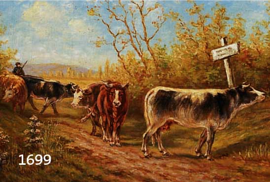 PIPIG, C., DAT. 1916, KUHABTRIEB, ÖL/LWD., 26 X 45 CM, RAHMEN