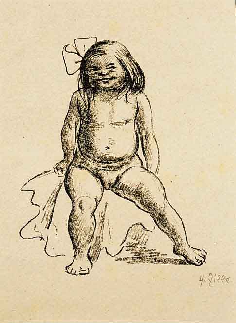 Zille Heinrich, 1858-1929, Lithographie von 1924,, Eine kleine Freundin, handsign. aus Karlineken komm, Maße ca. 36x29 cm, PP, R.