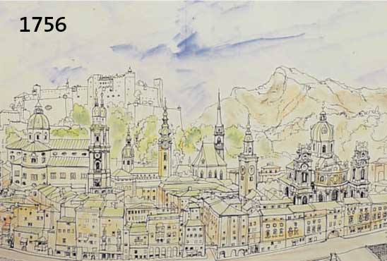 SOMSOMPEK, ERNST R., ANSICHT VON SALZBURG, AQUARELLIERTE TUSCH- FEDERZEICHNUNG, CA. 33 X 46 CM, PP, U.GL.; R.