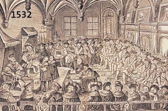 KUPKUPFERSTICH, UM 1530, ANHÖRUNG DER HERZÖGE, KURFÜRSTEN UND REICHSGRAFEN, KAISER CARL V. IN KONSTANZ, L. STOCKFLECKIG, 19 X 14,5 CM
