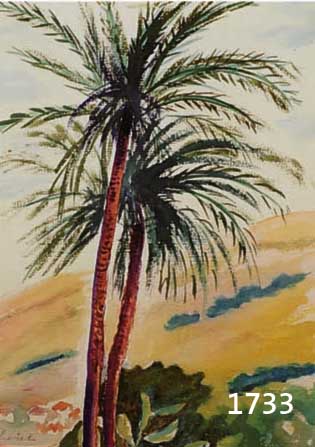 EHRICH, OTTO, GEB. 1897 BIRNBAUM/POSEN, PALME VOR SüDLICHER LANDSHCAFT, AQUARELL AUF PAPIER, LI. U. SIGN., CA. 35 X 24 CM, PP, U.GL., ...
