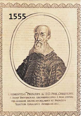 BUCBUCHSEITE MIT DARST. DES BISCHOFS VON SPEYER, KUPFERSTICH, UM 1580, L. GEBR., M. CA. 22 X 18.5 CM