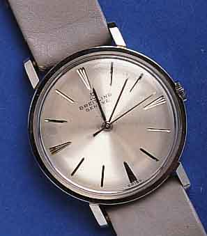 BREITLBREITLING HERRENARMBANDUHR AUTOMATIK, EDEL- ST., BODEN GESCHR., UNGETR. LAGERW. UM 1965, ORIG.-LEDERB., REF.-NR. 2528, AUTOMATIKBASIS- KAL. ...