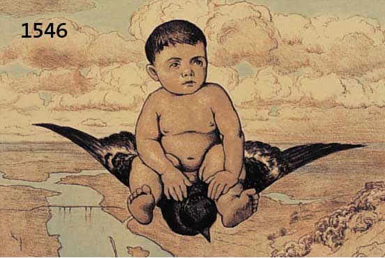 THOTHOMA, HANS, 1839-1924, AMOR AUF VOGEL, FARBLITHOGRAPHIE VON 1897, LI. U. HANDSIGN., CA. 20 X 27 CM