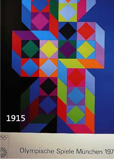 VASARELY, VIKTOR, PLAKAT OLYMPISCHE SPIELE 1972 MÜNCHEN, FARBLITHOGRAPHIE, CA. 100 X 64 CM, LEICHT KNITTERFALTIG