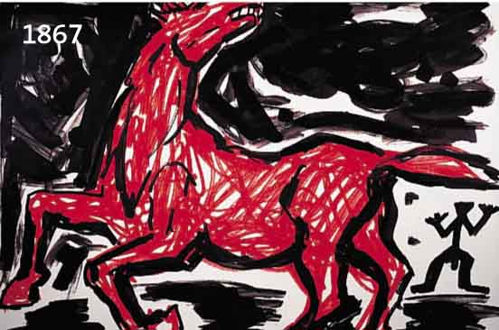 PENPENCK, A.R., GEB. 1939, DAS ROTE PFERD, FARBOFFSET, HANDSIGN., CA. 60 X 84 CM
