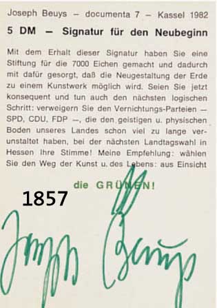BEUBEUYS, JOSEPH, 1921-1986, 5 DM-SIGNATUR FÜR DEN NEUBEGINN, HANDSIGNIERT, CA. 15 X 10 CM