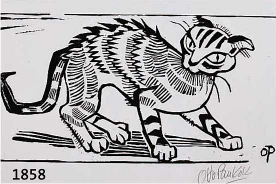 PANKOK, OTTO, KATZE, HOLZSCHNITT, RE. U. HANDSIGN., CA. 15 X 29 CM, WVZ DROSTE WH 214