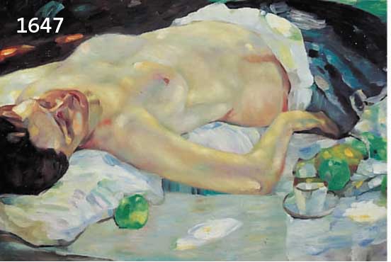 SCHSCHUBERT, P., ZEITGEN. MALER, LIEGENDER WEIBLICHER AKT, ÖL/LWD, CA. 50 X 60 CM