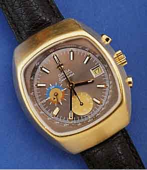 OMEGA ARMBANDCHRONOGRAPH AUTOMATIK SEAMASTER, SCHWEIZ UM 1974, MASSIV METALL, NACHVERG., MINERALFLACHGL., BODEN GEDR., 60-MIN.- U. ...