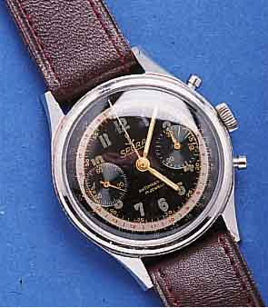 SPERA SPERA ARMBANDCHRONOGRAPH, SCHWEIZ UM 1960, EDELST., BODEN GESCHR., 30-MIN.-STOPPZÄHLER, BLATT ALTERSBED. FL., 17 ST., HANDAUFZUG, ...