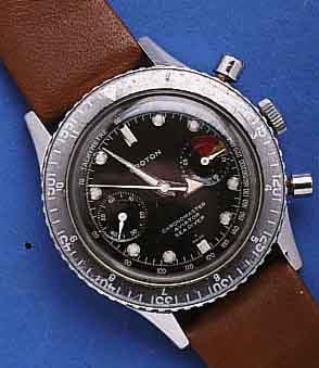 CROTON ACROTON ARMBANDCHRONOGRAPH, SCHWEIZ UM 1965, EDELST., BODEN GESCHR., KONTRASTZIFFERBL., 30-MIN.-STOPPZÄHLER, LÜNETTE M. 60ER TEILUNG, ...