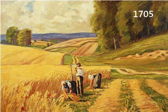 ININDEN, RUDOLF, ERNTESZENE, EIFELLANDSCHAFT ÖL/LWD., SIGNIERT, 60,5 X 50,5 CM