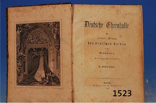 DEUTSCHE EHRENHALLE, C. KÖHLER DARMSTADT 1862, DUCHGEHEND ILLUSTRIERT MIT STAHL- STICHEN, GEBRÄUNT UND STOCKFLECKIG, HALBLEDER- EINBAND