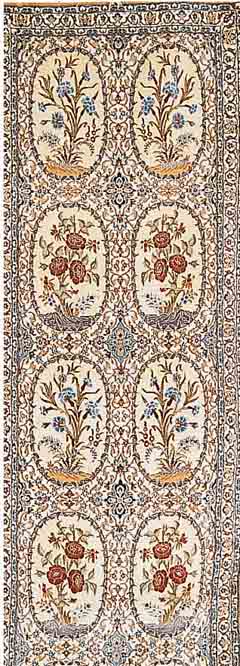 NAIN FEIN,PERSIEN CA 401 X 92 CM. KORKWOLLE MIT SEIDE.CA.1 MIO KN/QM.