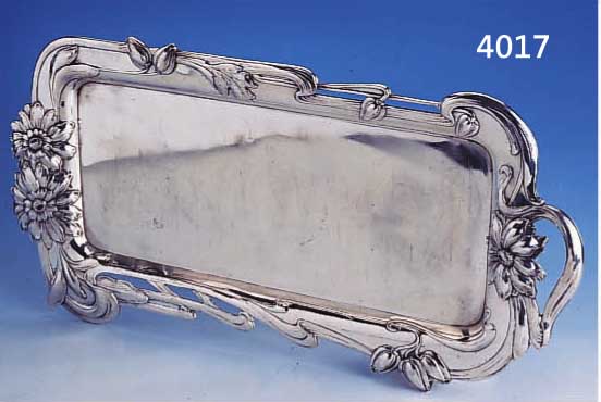 TABLETT, ÖTABLETT, ÖSTERREICH UM 1900, 800ER SILBER, REINER JUGENDSTIL, REICH FLORAL VERZIERT, CA. 735 G, CA. 51 X 23 CM, DEKORA- TIV, ...
