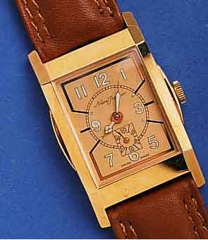 NUMA NUMA JEANNIN HERRENARMBANDUHR STILTYPISCH UM 1935, SCHWEIZ UM 1985, METALL, SCHARNIERGEH. HARTVERG., EDELST.-BODEN, 2-FARB. BLATT, ...