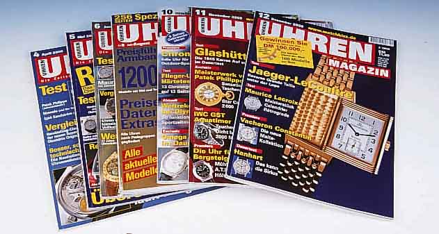 GROßEGROßES KONVOLUT AN UHRENFACHZEITSCHRIFTEN, BESTEHEND AUS 65 HEFTEN DES UHRENMAGAZINS, AB AUSGABE 7/94 BIS 12/00 INCL. SONDERHEFT 01/94, ...
