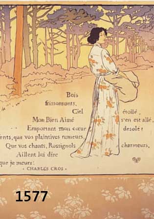 AURIAURIOL, GEORGES, 1863-1938 PARIS, FARBLITHOGRAPHIE, ILLUSTRATION ZU EINEM GEDICHT VON CHARLES CROS, CA. 50 X 32,5 CM, GEBRÄUNT UND MINIMAL ...