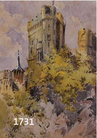 COMPCOMPTON, EDUARD T., 1849-1921, ZWEI KLEINE AQUARELLE VON DER RHEINLANDREISE 1867, STOLZENFELS UND RHEINSTEIN, JE CA. 13,5 X 10,5 CM, LEICHT ...